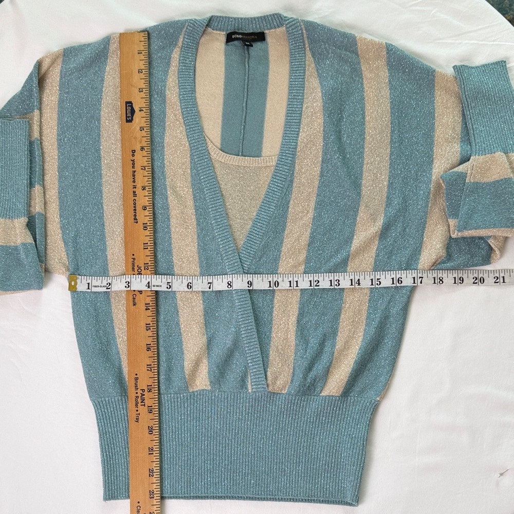 Vintage BCBGMAXAZRIA Metallic Striped Faux-Wrap Knit – Size M - Picture 8 of 14